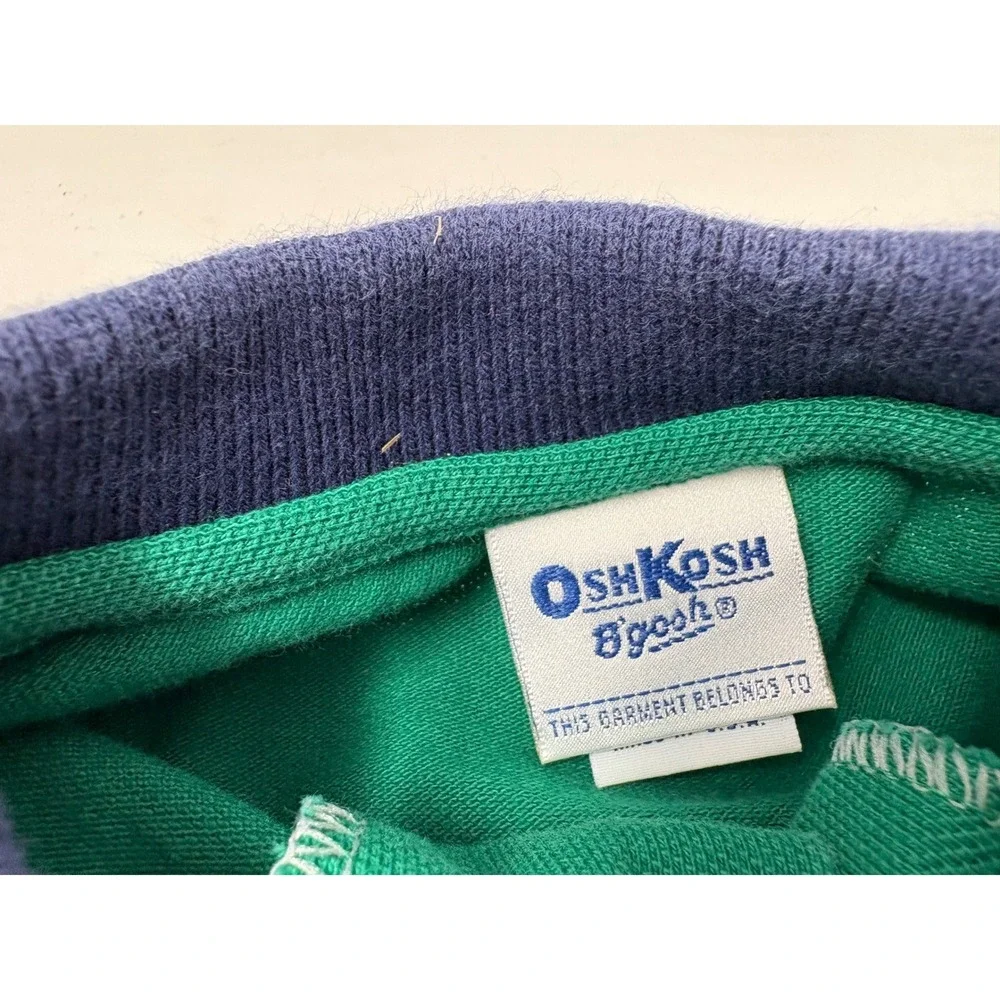 Vintage OshKosh Bgosh Boys Green Navy Colorblock Polo Shirt Size 6 Made in USA